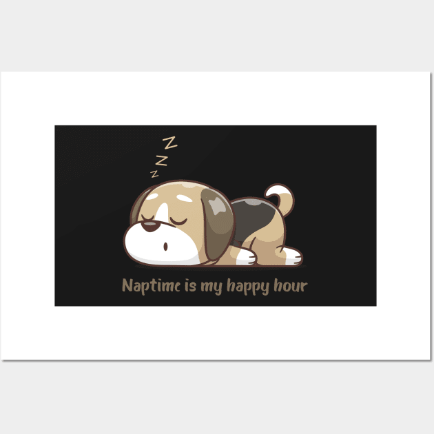 Cute Dog Puppy Nap Time Is My Happy Hour Wall Art by Jkinkwell